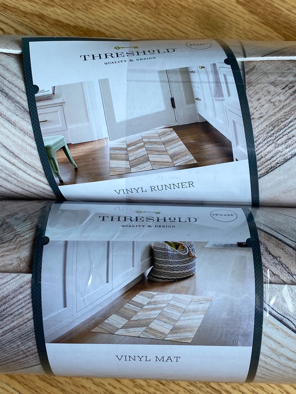 NWT Threshold Target Vinyl 2PC Set~Runner AND Mat in Wood Herringbone Greige